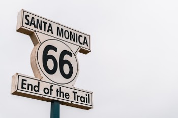 Route 66 End of Trail sign in Santa Monica, California