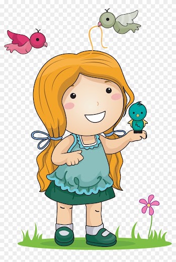 Royalty Free Clipart Image Of A Little Girl Playing - Girl With Bird Cartoon
