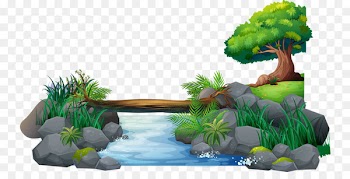 Royalty-free Drawing Clip art - Single-plank bridge across the river 