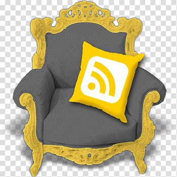 RSS icons, rss_greygold, black padded armchair with brown wooden frame transparent background PNG clipart