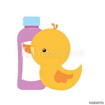 rubber duck and shampoo bottle bathroom