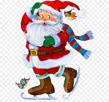 Rudolph Santa Claus Christmas New Year - Transparent Santa with Skates Clipart 