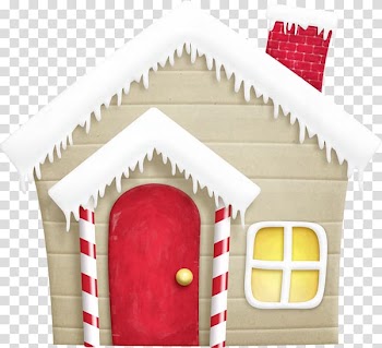 Rudolph Santa Claus Christmas Santas workshop , Cartoon snow wooden cabin transparent background PNG clipart