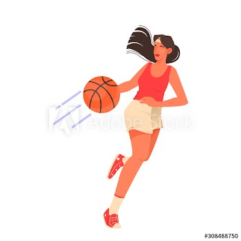 Running woman with ball, basketball player isolated vector illustration