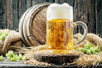 Rustic Beer Still Life with Lager and Hops