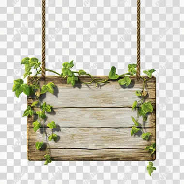 Rustic Illustrated Wooden Hanging Sign with Vines