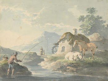 Rustic Scene: man fishing, left; | Free Photo - rawpixel