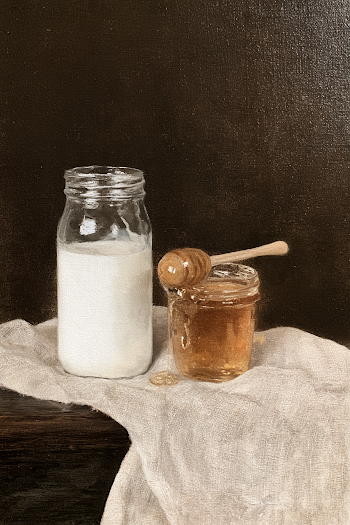 Rustic Still Life with Milk and Honey