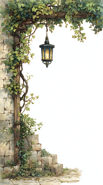 Rustic Tavern Frame with Lantern and Vines