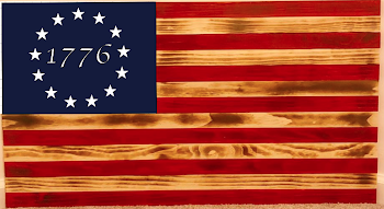 Rustic Wood Burnt Betsy Ross 13 Star American Flag