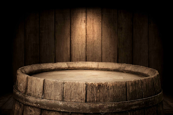 Rustic Wooden Barrel in Dark Cellar