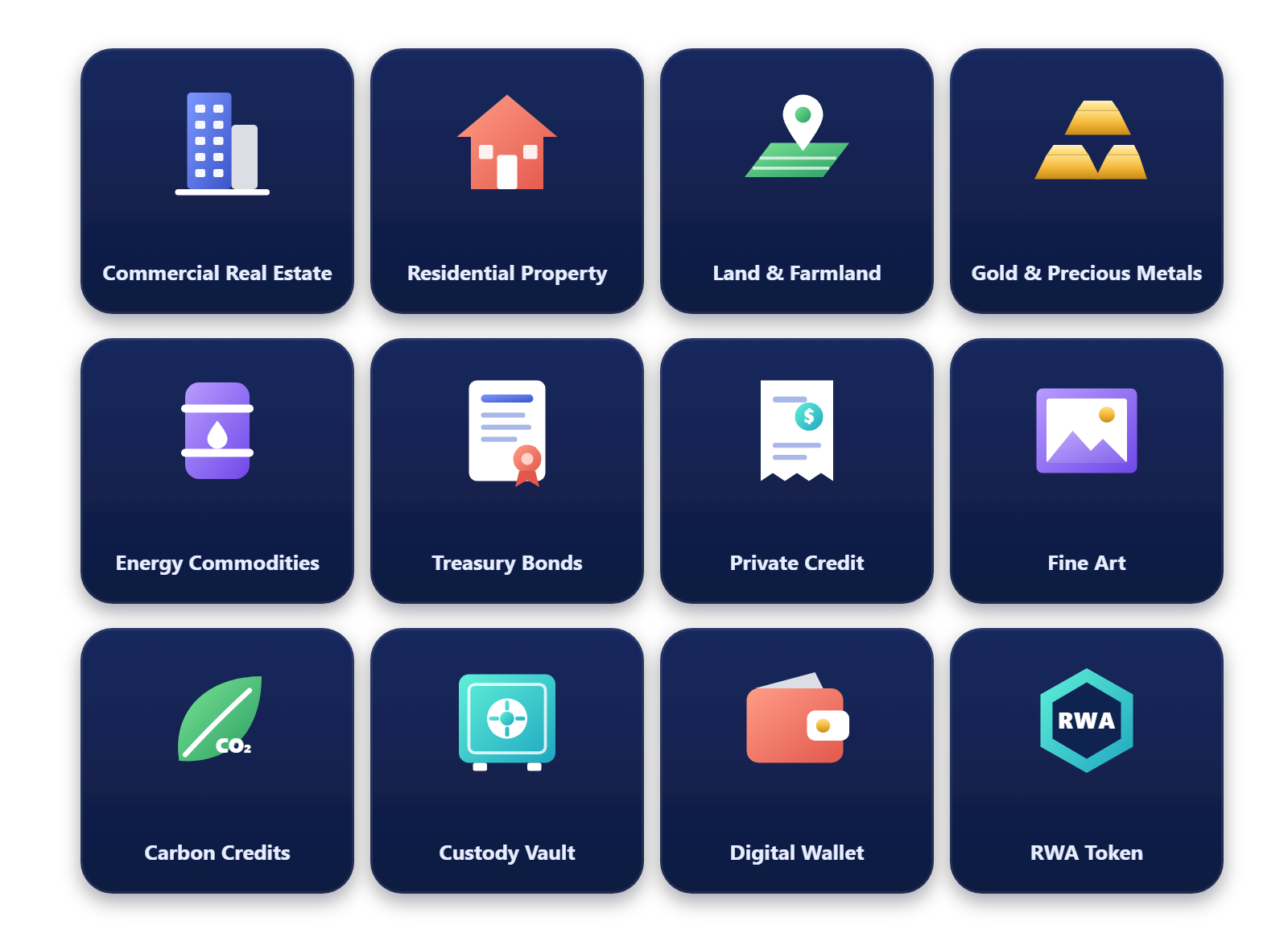 RWA Icon Set - 12 Real World Asset Tokenization Icons PNG