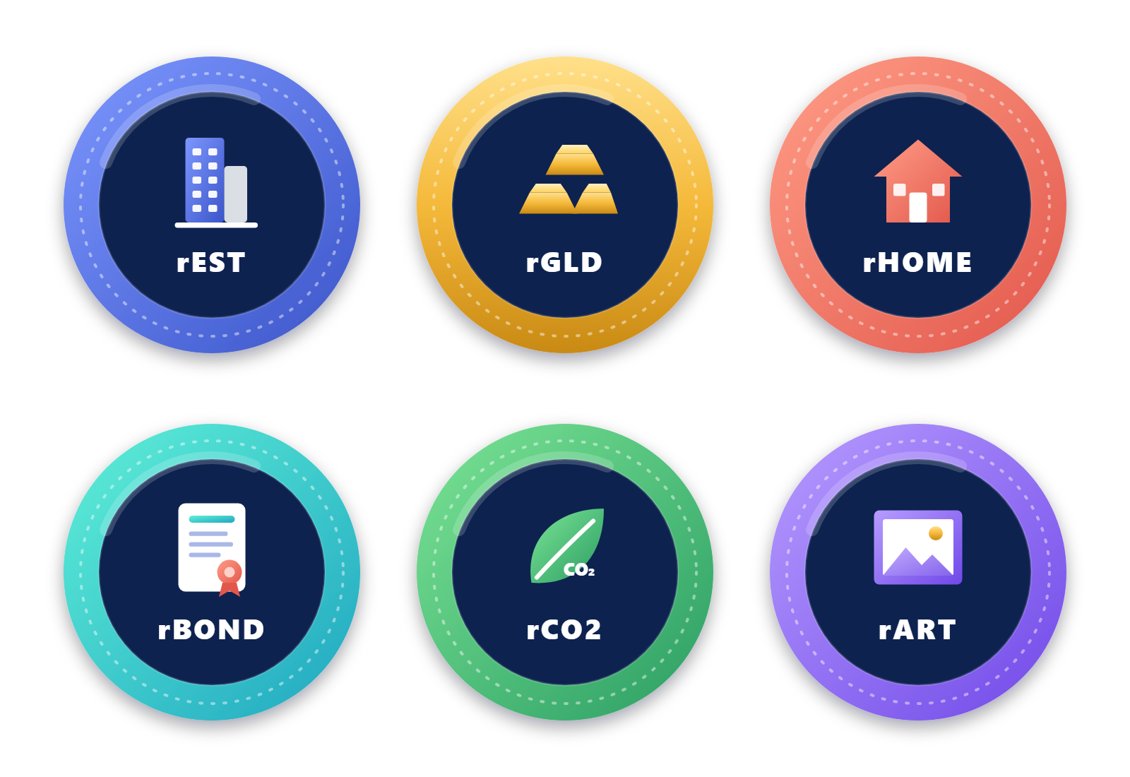 RWA Token Coins Set - Tokenized Real Estate, Gold, Bond Crypto Coins PNG