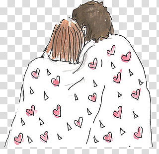 S, couple covering heart print blanket transparent background PNG clipart
