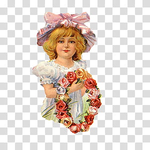 S, girl in white dress with multicolored floral wreath painting transparent background PNG clipart
