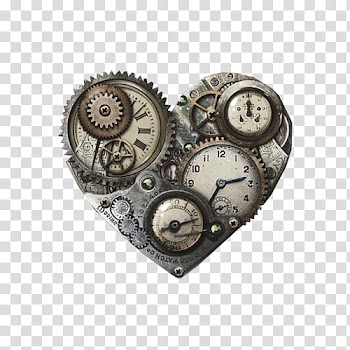 S, heart-shaped gray clock and gear transparent background PNG clipart