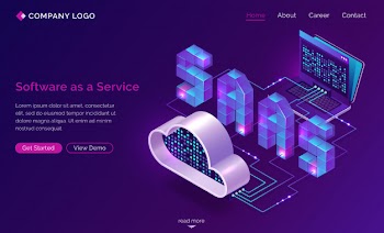 Saas, software as a service isometric landing page Free Vector