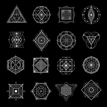 Sacred geometry on black set Free Vector