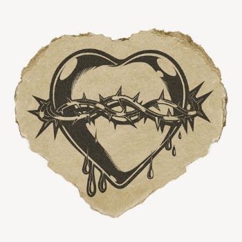 Sacred heart drawing, ephemera ripped | Free PSD Illustration - rawpixel
