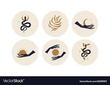 sacred icons depicting the moon sun and snakes