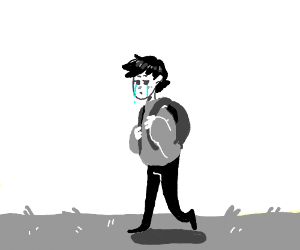 Sad Boy w/ Backpack is Walking drawing by Sinrium - Drawception