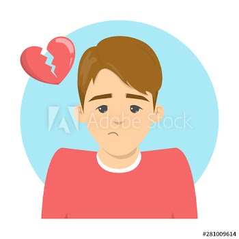 Sad man and broken heart above