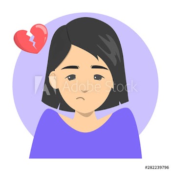 Sad woman and broken heart above