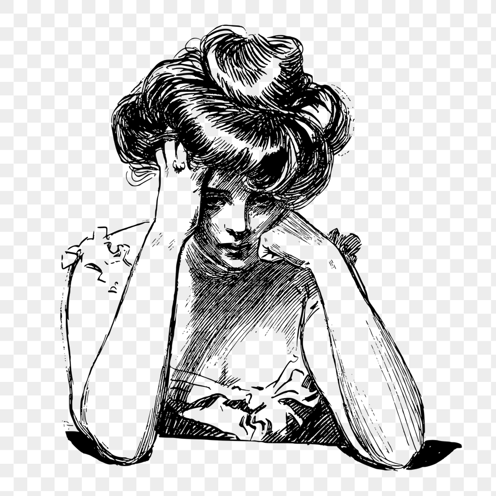 Sad woman png sticker, vintage | Free PNG - rawpixel
