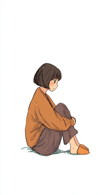 Sad Young Girl in Anime Style Sad Young Girl in Anime Style
