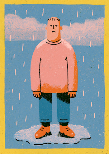 Sad Young Man Standing in the Rain