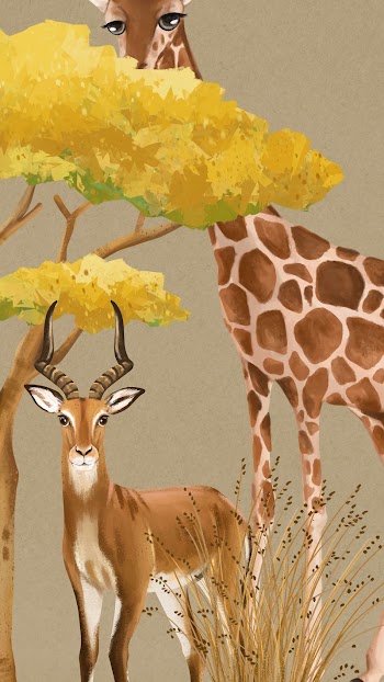 Safari animals iPhone wallpaper, drawing | Free Photo Illustration - rawpixel
