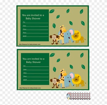 Safari Baby Shower Invitations Featuring Lion, Monkey, - Jungle Safari Baby Shower Invitation Green