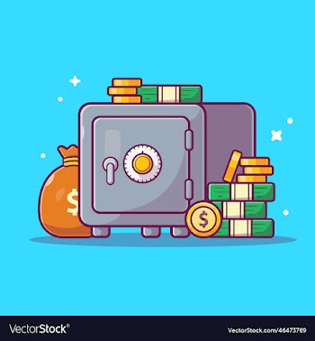 safe deposit box with money and coin cartoon