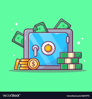 safe deposit box with money and coin cartoon