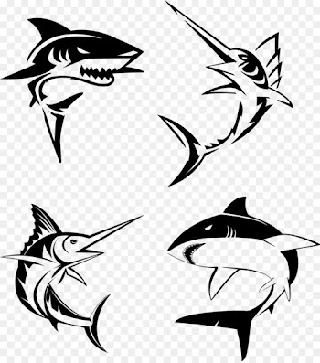 Sailfish Atlantic blue marlin Marlin fishing Clip art - Decorative four black shark 