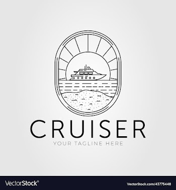 sailing cruise or yacht on ocean logo design