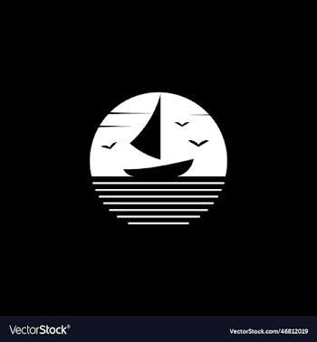 sailing ship icon logo in the middle of the ocean
