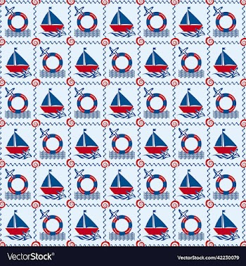 sailor and nautical pattern in blue-red style