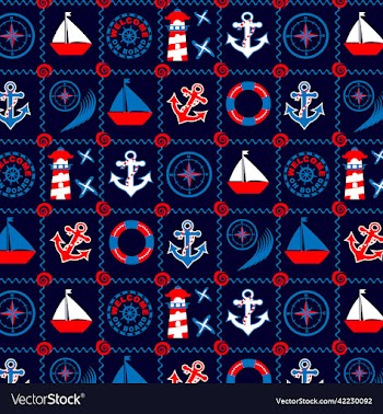 sailor and nautical pattern in blue-red style