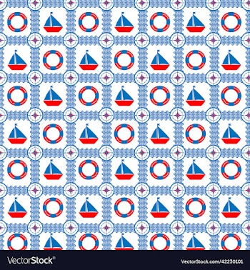 sailor and nautical pattern in blue-red style