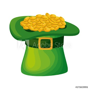 saint patrick card with hat leprechaun and coins