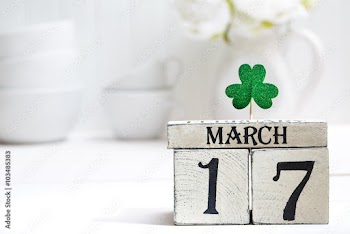 Saint Patricks Day green clover with calendar