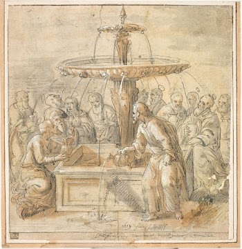 Saints with jars around fountain | Free Photo - rawpixel