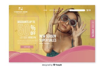 Sale landing page with photo Free Vector
