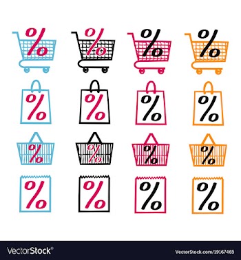 Sale shop bag basket and cart icons set discount vector image