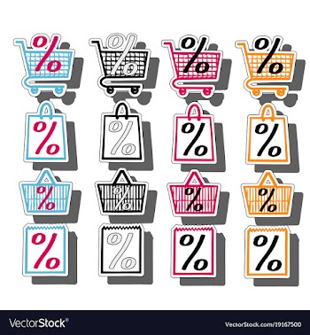 Sale shop bag basket and cart icons set discount vector image