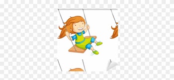 Salıncakta Sallanan Kız Bebek Vektör Çizim Duvar Kağıdı - Girl On A Swing Clipart