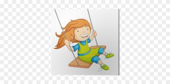 Salıncakta Sallanan Kız Bebek Vektör Çizim Tuval Baskı - Girl On A Swing Clipart