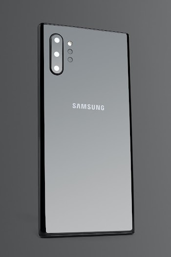 Samsung Galaxy Note 10+ aura black mobile phone rear view mockup. SEPTEMBER 14, 2020 - BANGKOK, THAILAND