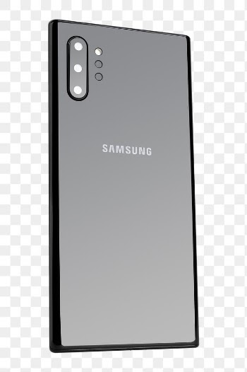 Samsung Galaxy Note 10+ aura black png mobile phone rear view. SEPTEMBER 14, 2020 - BANGKOK, THAILAND